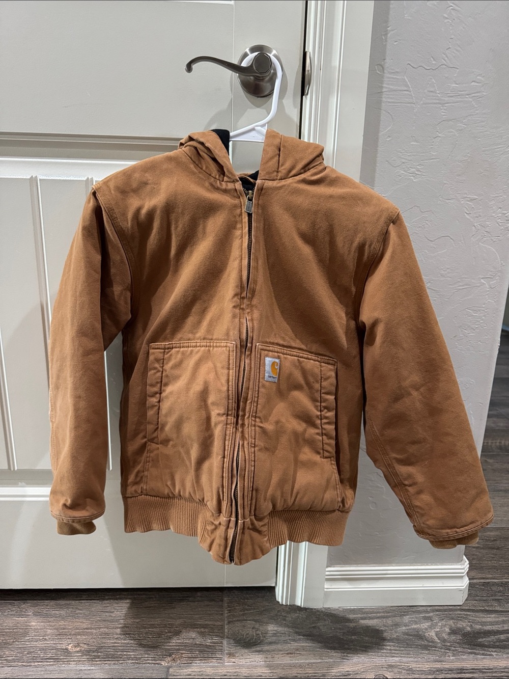 Youth size Medium Carhartt Brown Hooded Insulated Canvas Jacket